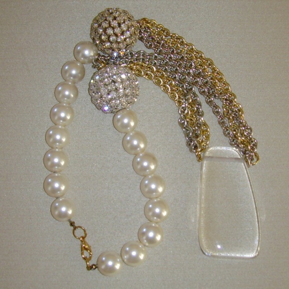 Lucite/Faux Pearl/Rhinestone Custom Made Necklace